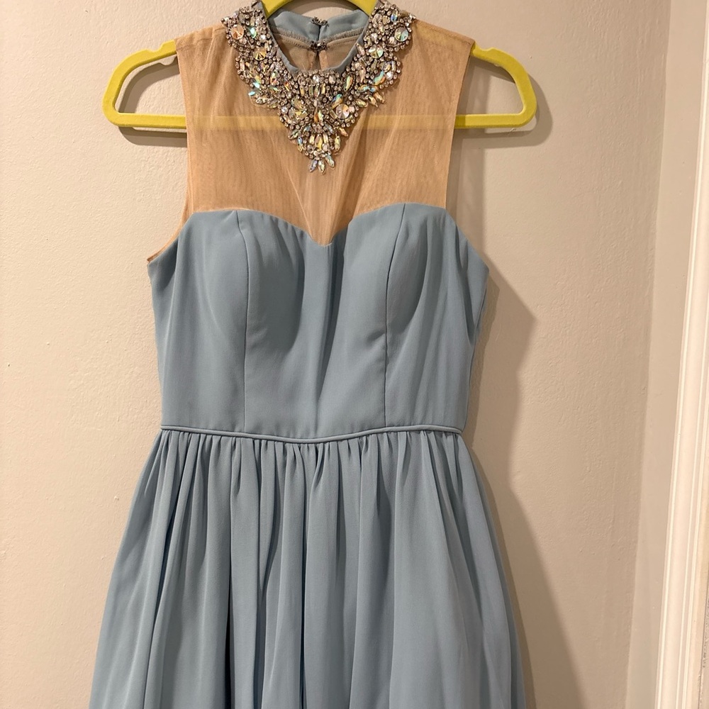 City Triangles Blue and Cream Prom Dress